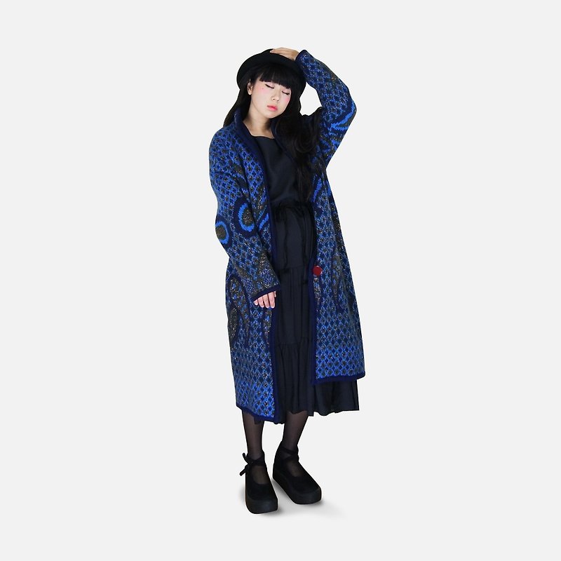 A PRANK DOLLY - VINTAGE retro blue can with stand-up collar / lapel exquisite full-length version of the weave mohair sweater coat - สเวตเตอร์ผู้หญิง - วัสดุอื่นๆ 