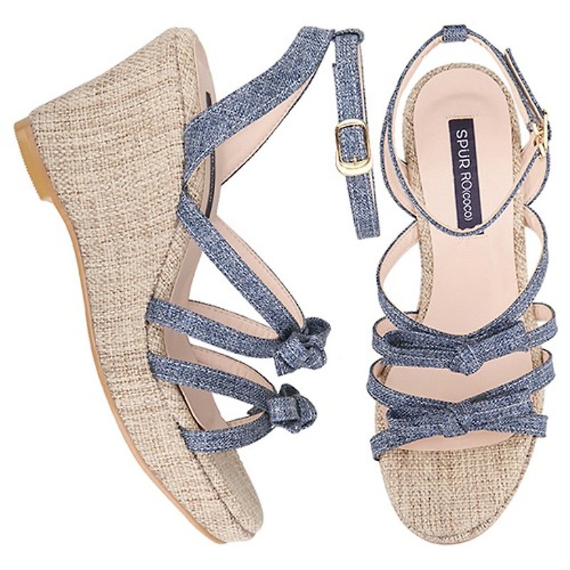 SPUR Knotted strappy platform wedge FS8143 BLUE(Cannot be exchanged) - Women's Casual Shoes - Other Materials 