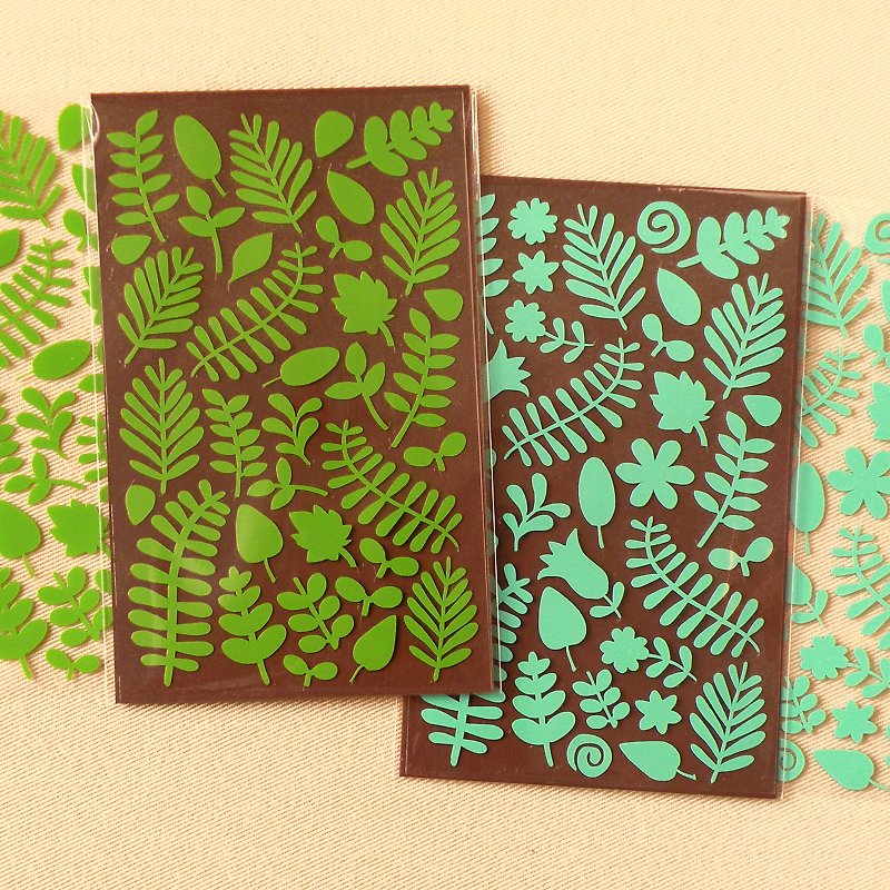 雜錦樹葉貼紙 2張組 - 貼紙 - 防水材質 綠色