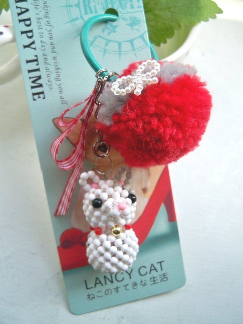 Naughty cat (white gray spots) - Charms - Other Materials White