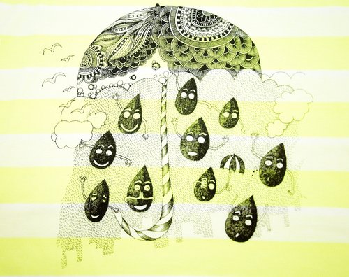 Feel Summer シングル ストラップレス ストライプ トラベル T-Rainy Season Celebration (サンシャインネオンイエロー)