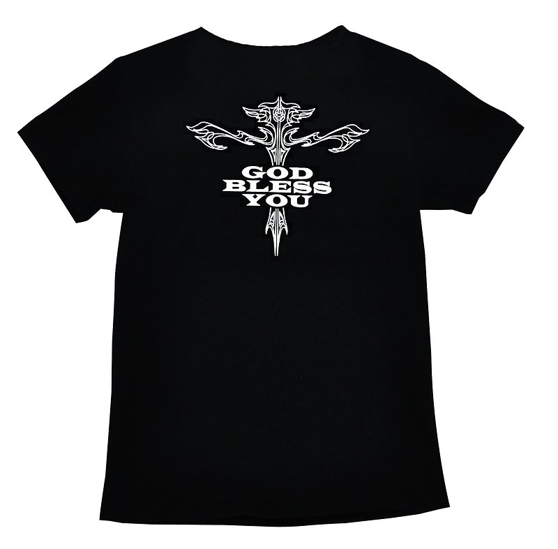 STATELYWORK God bless Cross T-shirt - Women's T-Shirt - เสื้อยืดผู้หญิง - ผ้าฝ้าย/ผ้าลินิน ขาว