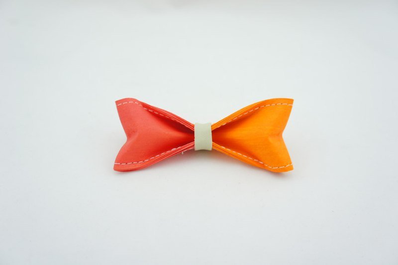 「Paper Bow Tie」紙領結 雙色系列- No.201（亮桃紅柳橙）【聖誕禮物/聖誕風格穿搭/聖誕飾品/領帶外首選】 - 領帶/領帶夾 - 紙 紅色