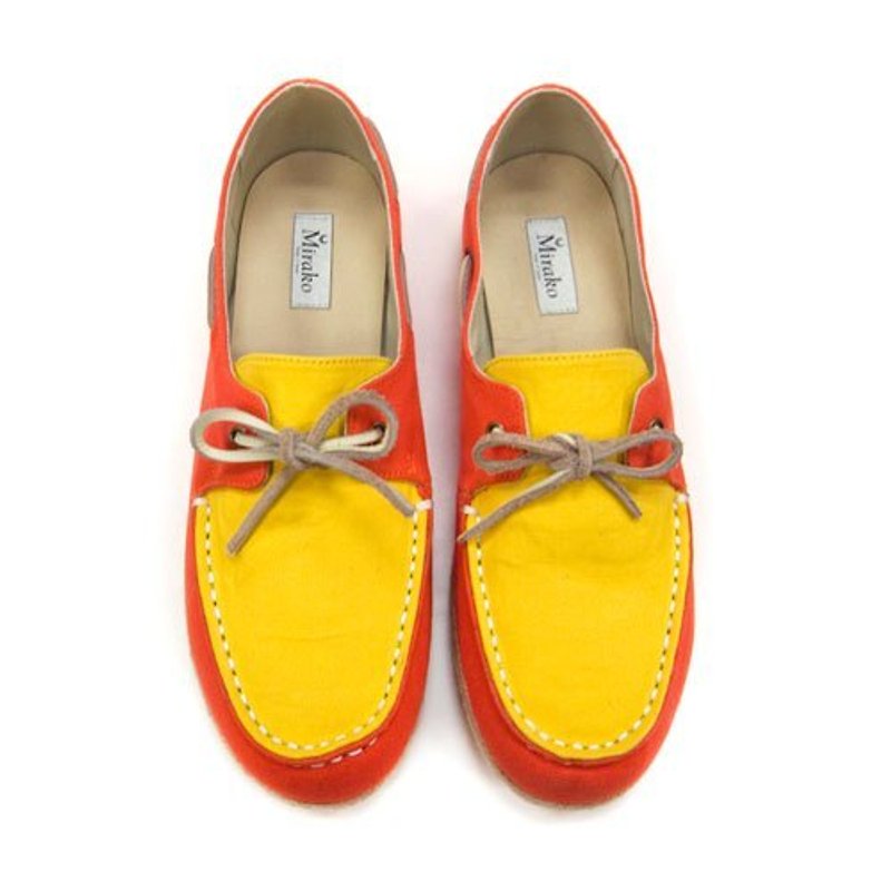 Espadrille Boat Shoes M1106 OrangeYellow - รองเท้าอ็อกฟอร์ดผู้หญิง - ผ้าฝ้าย/ผ้าลินิน สีส้ม