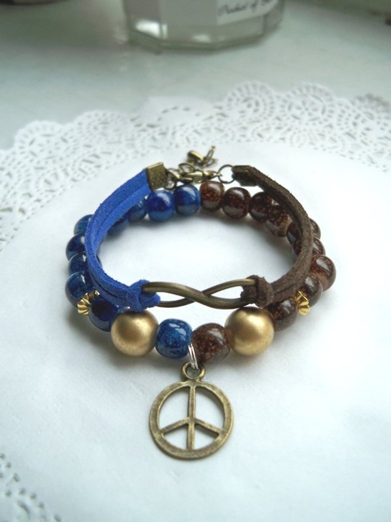 雙色手環~咖藍-2條 - Bracelets - Other Materials Multicolor