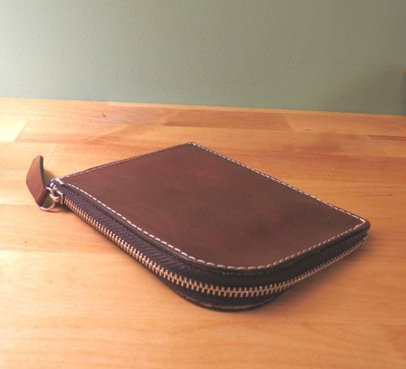 Hand dyed cow scalp wallet / coin purse / card holder 鞄 / wallet 鞄 - Coin Purses - Genuine Leather Brown