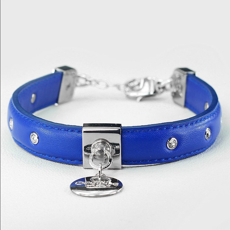 CHIC DOG [] "XS number of dual-use collar" rhinestone leather collar leather collar necklace - Collars & Leashes - Genuine Leather Blue