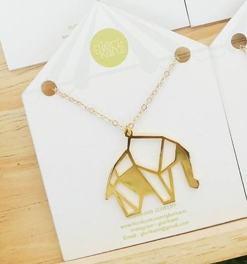Elephant Necklace, Origami Design, Animal Lover Gift for her - 項鍊 - 銅/黃銅 金色