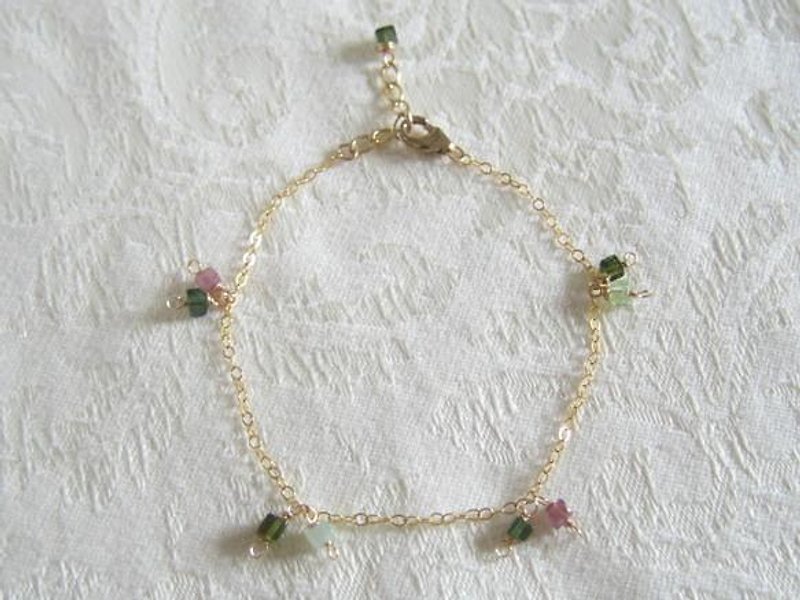 14kgf tourmaline cube bracelet - Bracelets - Gemstone Pink