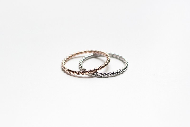 925 Silver Twist Rings Set (Silver &amp; Rose Gold) / Christmas gift - แหวนทั่วไป - เงินแท้ สึชมพู