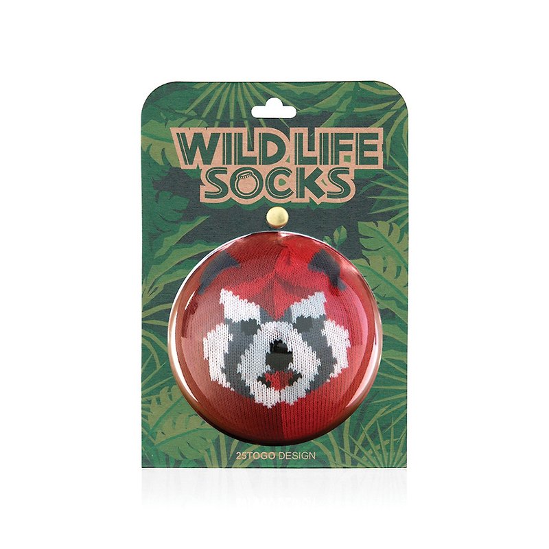 WILDLIFE SOCKS_Wild Animal Socks_raccoon - ถุงเท้า - วัสดุอื่นๆ สีแดง