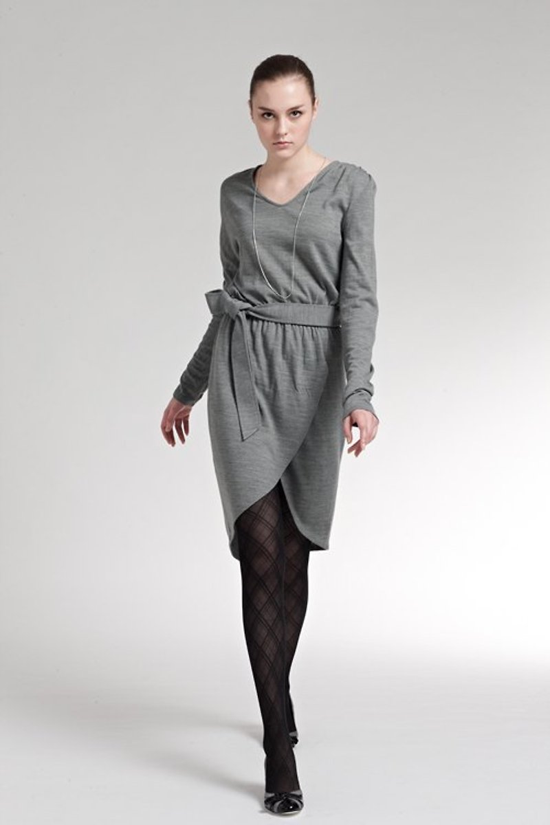 Asymmetric single-sided sleeve knit suit - One Piece Dresses - Other Materials Gray