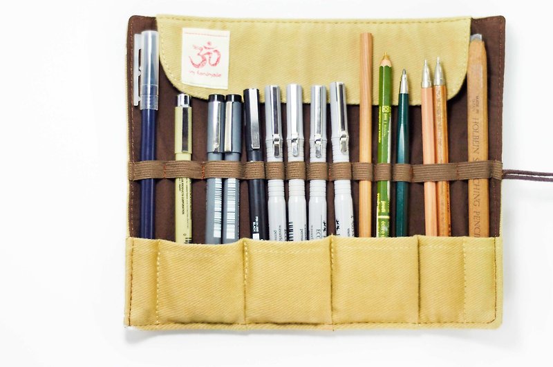 Feel Reel / spring rolls Pencil - Pens beige house (Peru Alpaca / mud horse) - กล่องดินสอ/ถุงดินสอ - ผ้าฝ้าย/ผ้าลินิน สีเหลือง