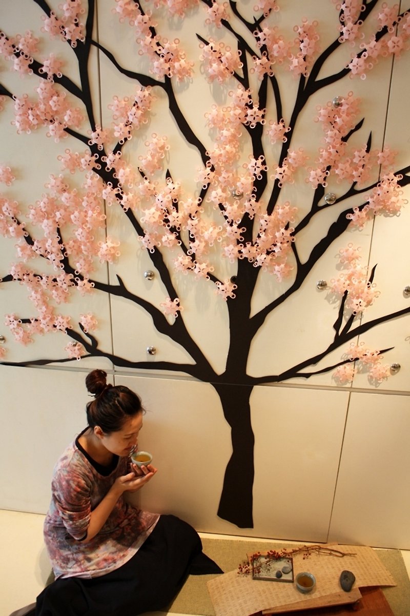 กระดาษ งานไม้/ไม้ไผ่/ตัดกระดาษ สึชมพู - [] Pink cherry blossoming open. Flower curtain / Mural