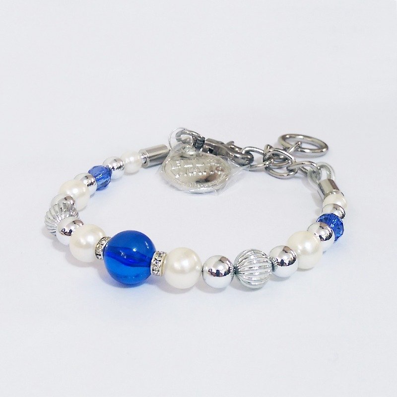 Ella Wang Design Mediterranean style with bead collar-blue and white pet collar fashion handmade Size:XS~M+ - ปลอกคอ - พลาสติก สีน้ำเงิน