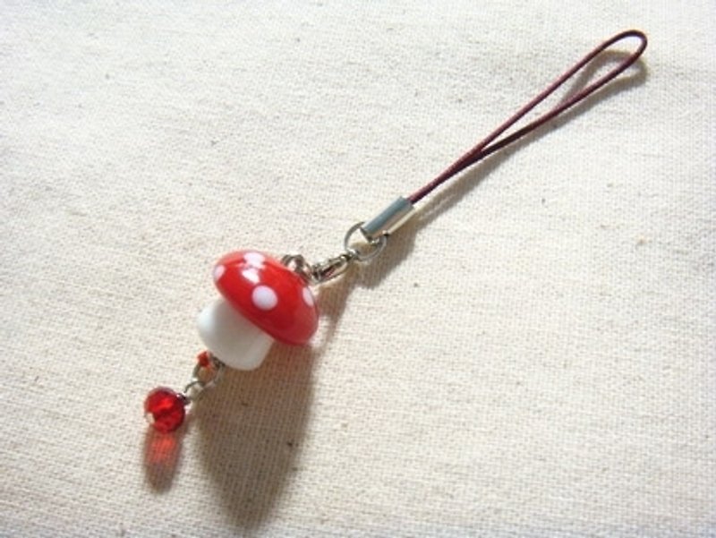 柚子林琉璃 - 超級愛瑪莉 之 QQ小香菇 櫻桃紅 - 吊飾 - 玻璃 紅色