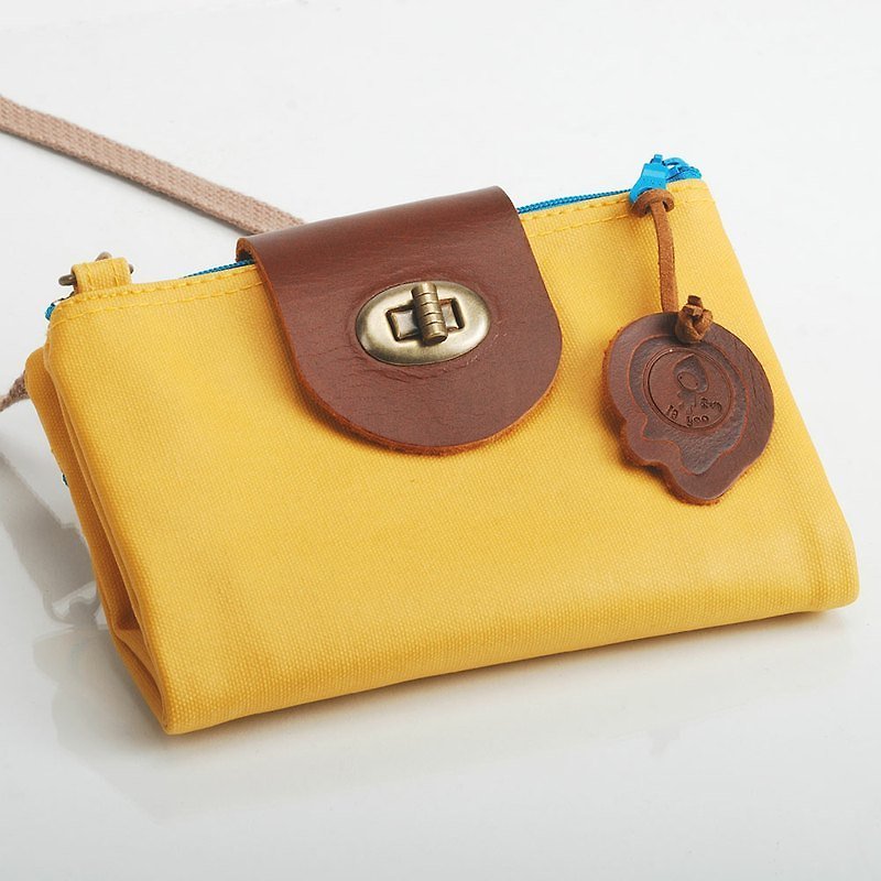 小旅行亮眼黃 [真皮*防水帆布,五合一收納斜背包] - Messenger Bags & Sling Bags - Waterproof Material Yellow