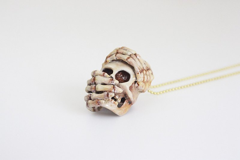 Hiding Face Skeleton Ghost Skull Pendant with Hand-craft Painted Color / Jewelry / Necklace - Necklaces - Other Metals Multicolor