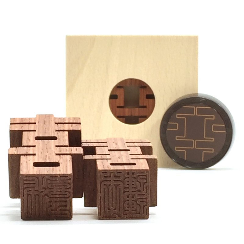 [Wanmu Silver] C-4 large rosewood + wooden box (six-point print)/囍stamp/wedding/gift - Stamps & Stamp Pads - Wood Orange