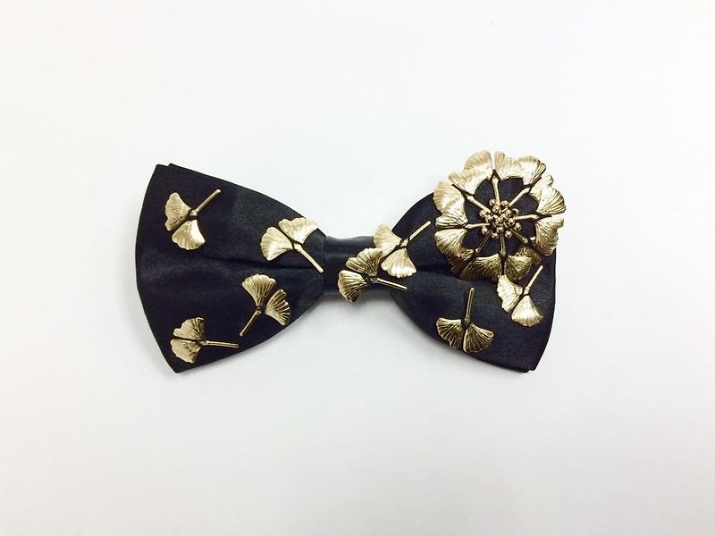 Golden Metallic Dandelion Embroidery Bowtie - Bow Ties & Ascots - Polyester Gold