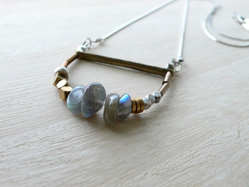 Day and the good day | moon bare | Moonstone blending natural stone necklace - Necklaces - Gemstone Gray