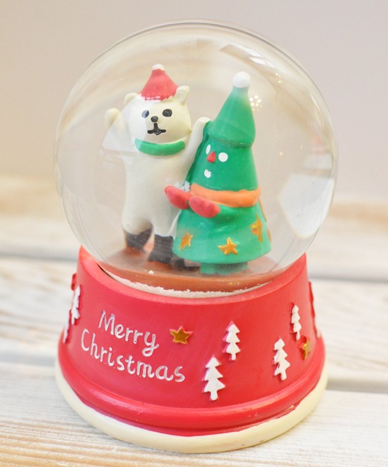 【Decole聖誕限量款】聖誕雪花球/ 水晶球（聖誕白熊與手套聖誕樹） - ของวางตกแต่ง - แก้ว สีแดง