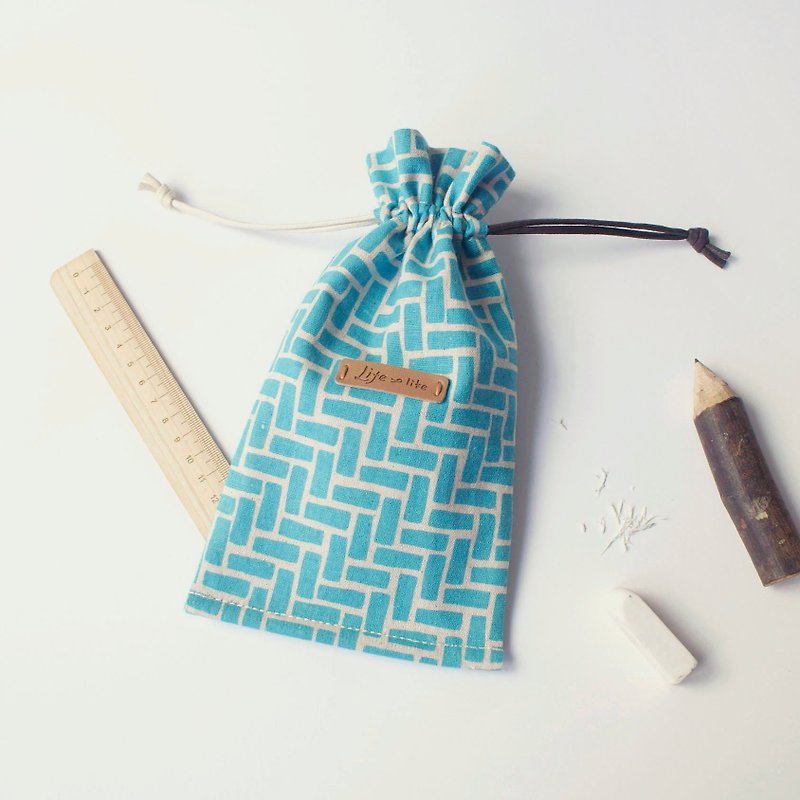 Beam port pouch (salt taste) _ sea blue, tote, pencil beam port, mobile phone bags, bags of small objects, checkered, cotton cloth hand - Pencil Cases - Cotton & Hemp Blue