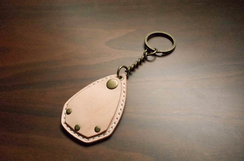 Full hand-stitched leather access control card, parking chip collection key ring - Original color - Keychains - Genuine Leather Gold