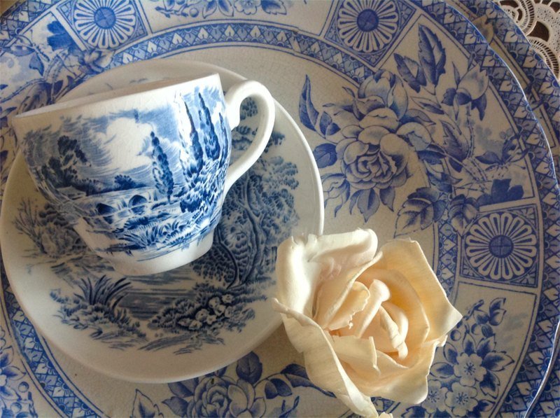  ♥安妮瘋古物♥英國瓷器 Wedgwood c1930s鄉村風系列 藍色田園咖啡杯兩件組 ~ 聖誕禮物 - 茶壺/茶杯/茶具 - 其他材質 藍色