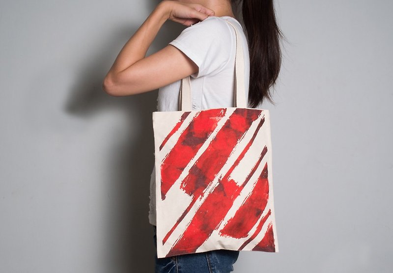 Hand-painted hand-printed cloth bag【Bloodstain】Single-sided pattern portable/shoulder - Messenger Bags & Sling Bags - Cotton & Hemp Red