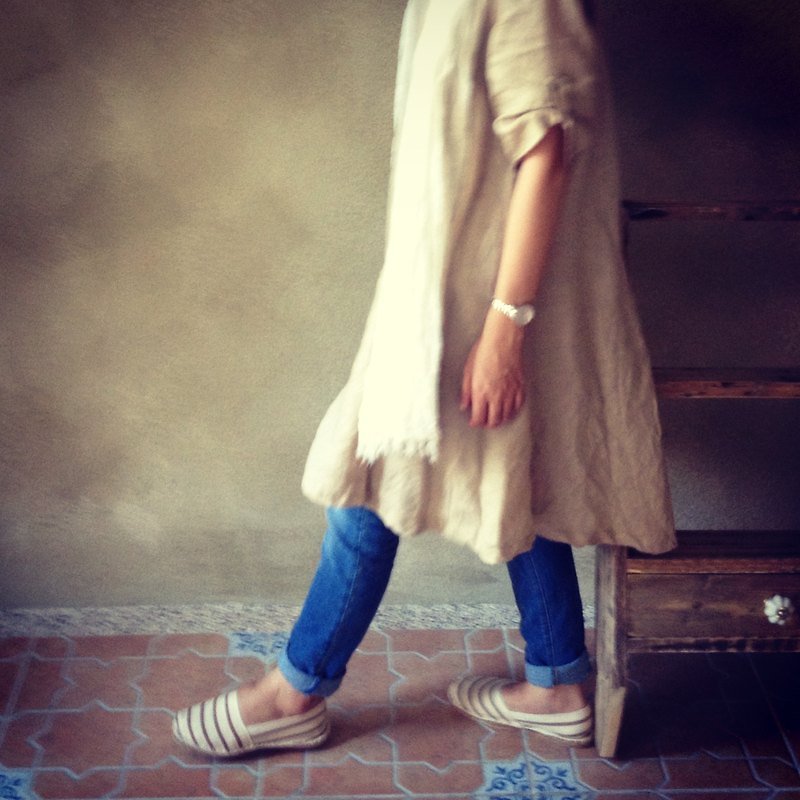 Espadrilles法國草編鞋(米白條紋) - 女款休閒鞋 - 植物．花 卡其色