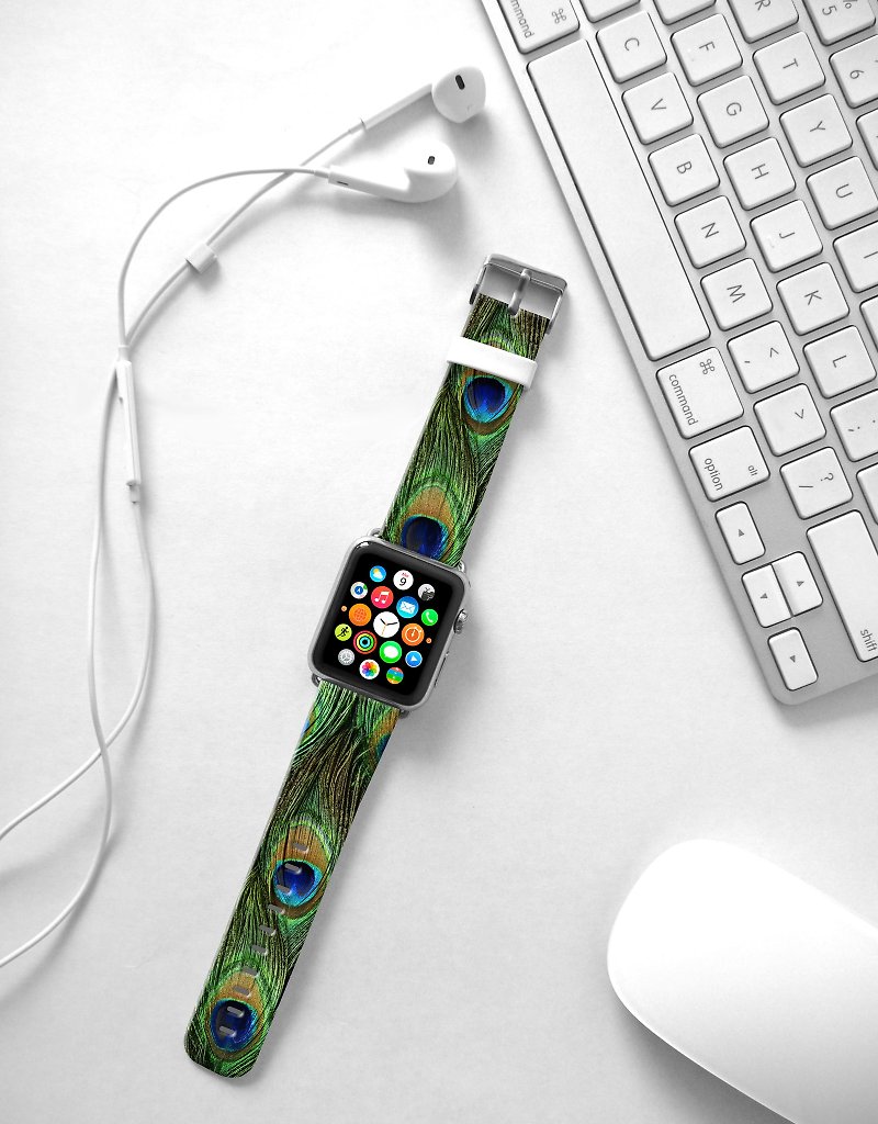 Designer Apple Watch band for All Series - Peacock Pattern Watch Strap Band - Watchbands - Genuine Leather 