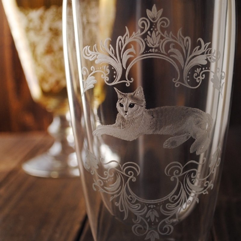 400cc【MSA 寵物雙層杯】(寫實版) 女王貓雙層杯藝術雕刻 貓 客製化 - 似顏繪/客製畫像 - 玻璃 咖啡色