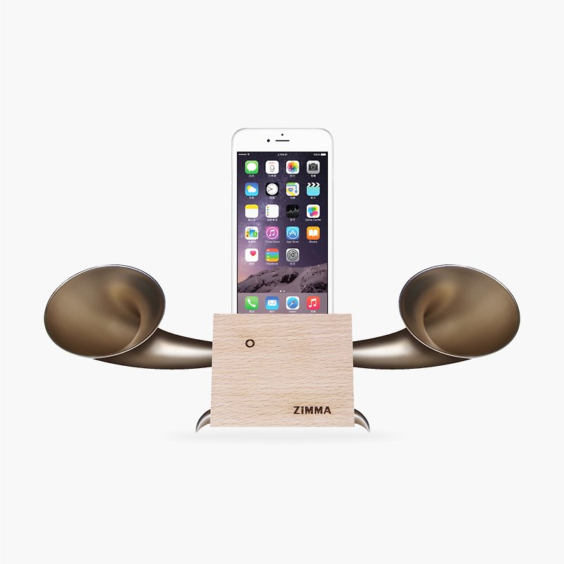 專屬 iPhone系 /Android部分機型使用!ZIMMA立體雙聲道擴音器 - 藍牙喇叭/音響 - 木頭 金色