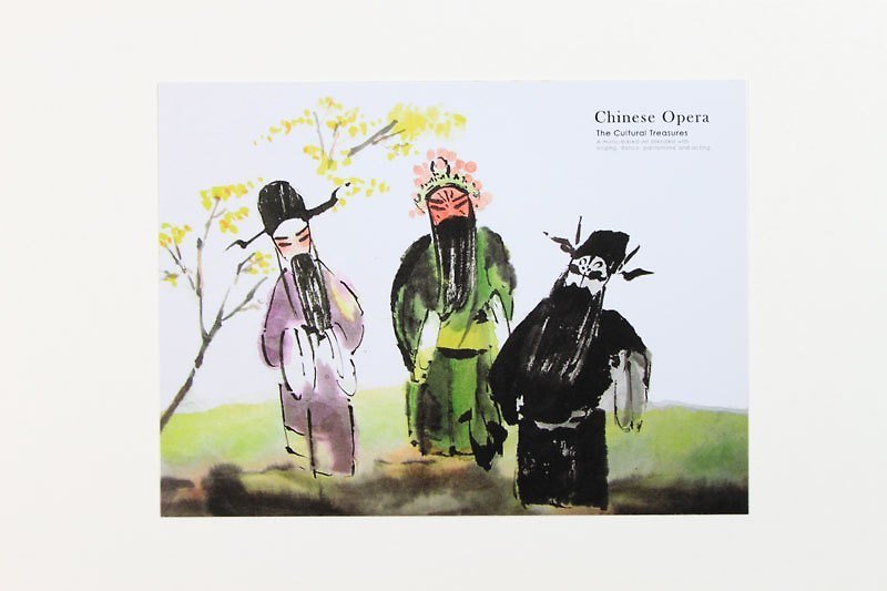 Ink Peking Opera Postcard---Taoyuan Three Knots - Cards & Postcards - Paper White