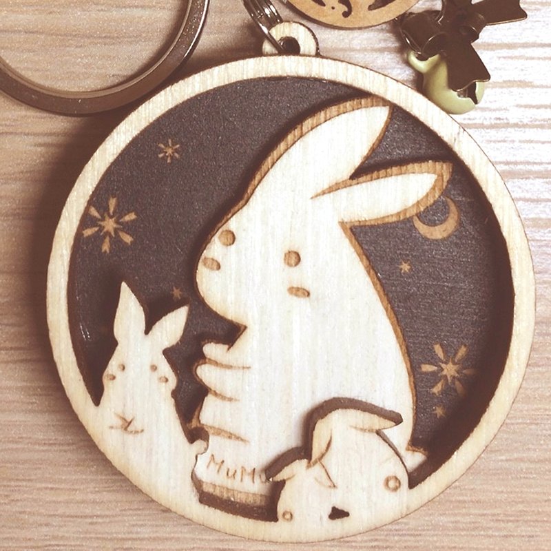 MuMu Sweety ✿ flower rabbit full moon / key ring - ที่ห้อยกุญแจ - ไม้ สีดำ
