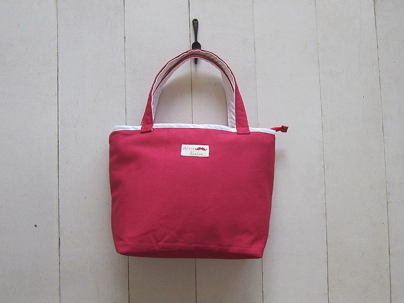 馬卡龍系列-草莓牛奶中型帆布托特包 (拉鍊開口款) - 側背包/斜孭袋 - 其他材質 多色