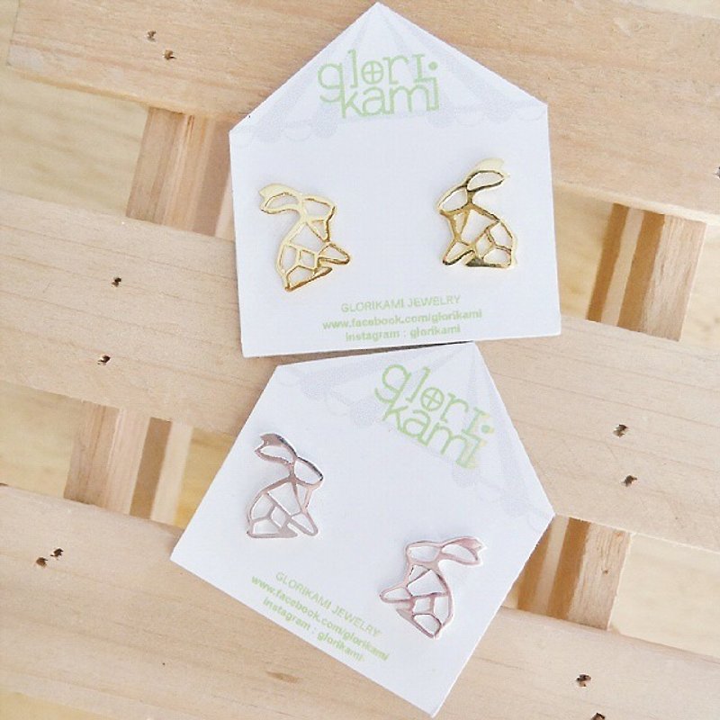 Glorikami Gold Plated Rabbit Origami Earrings - ต่างหู - โลหะ 