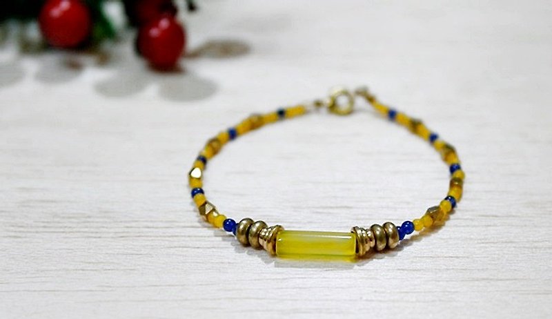 Natural stone x brass button bracelet _ yellow sand - Bracelets - Gemstone Yellow