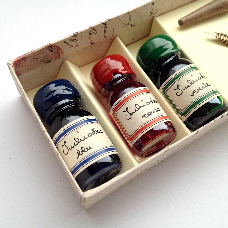 36pippo Classic Writing Set- Wooden Nibholder+3 assorted inks / Francesco Rubina - Dip Pens - Wood Brown