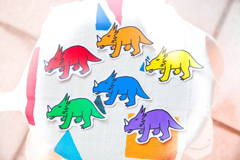 Tonight I hand - waterproof sticker rainbow dinosaurs (Triceratops) - สติกเกอร์ - กระดาษ หลากหลายสี