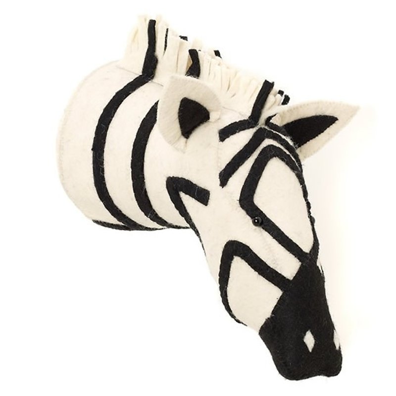 Fiona Walker English fairy tale style animal head handmade wall decoration - black and white zebra - ตกแต่งผนัง - ขนแกะ สีดำ