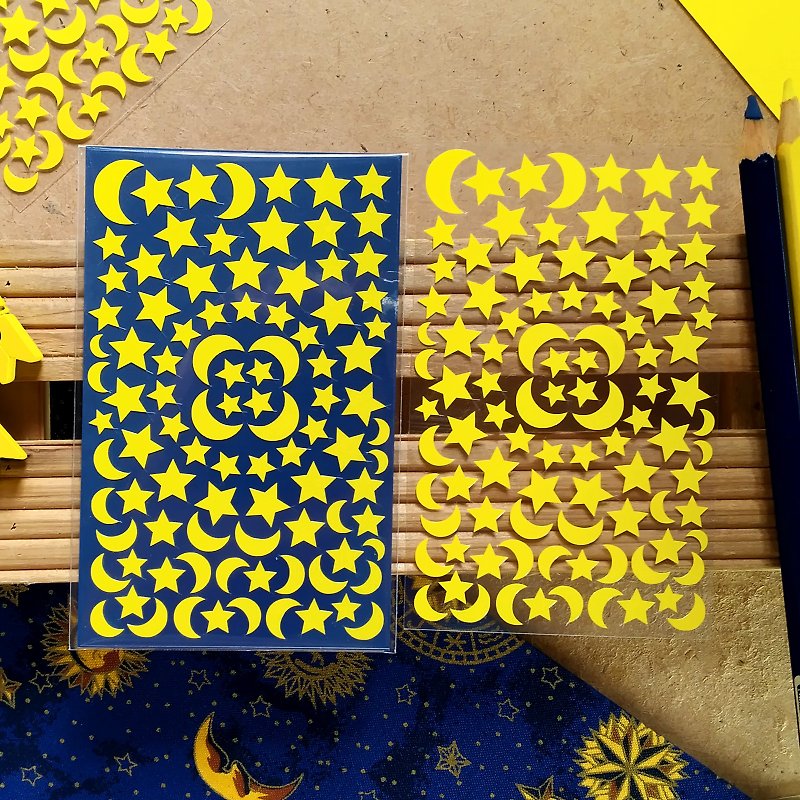 星星月亮貼紙 2張組 - 貼紙 - 防水材質 黃色