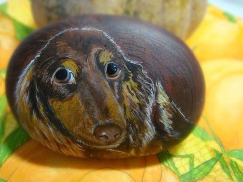 ** ** Hand-painted chocolate Dachshund stone paperweight decorations - Posters - Other Materials Brown