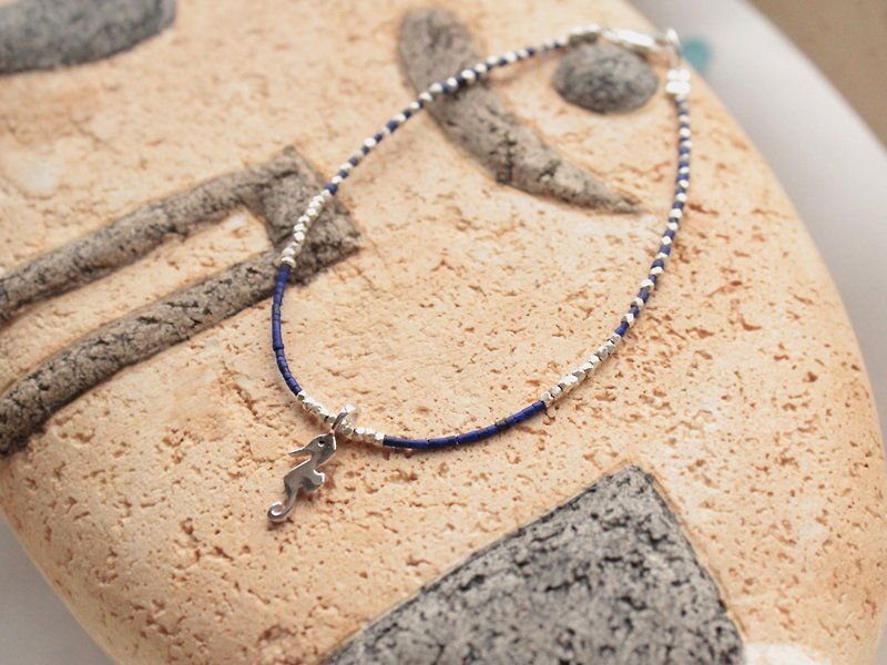 Journal hippocampus hand rope / lapis lazuli, silver bracelet bracelet - กำไลข้อเท้า - เครื่องเพชรพลอย สีน้ำเงิน