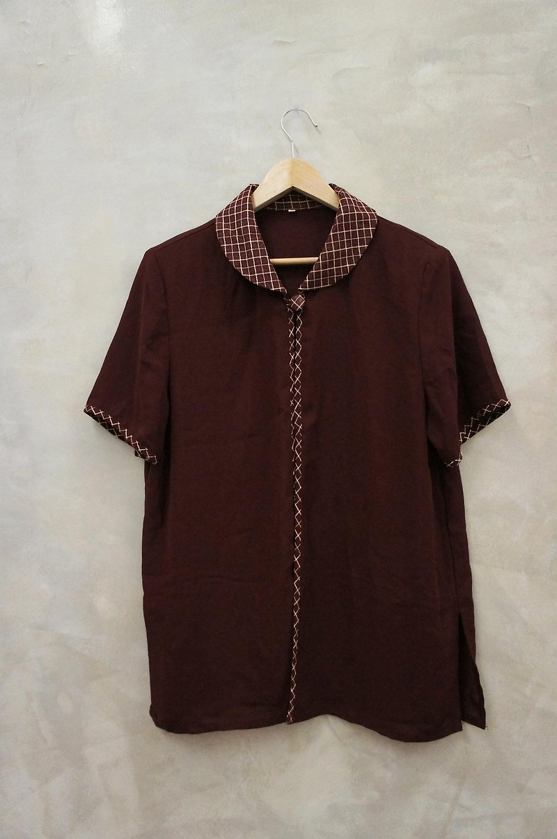 PdB vintage burgundy single buckle chiffon blouse - จัมพ์สูท - วัสดุอื่นๆ สีแดง