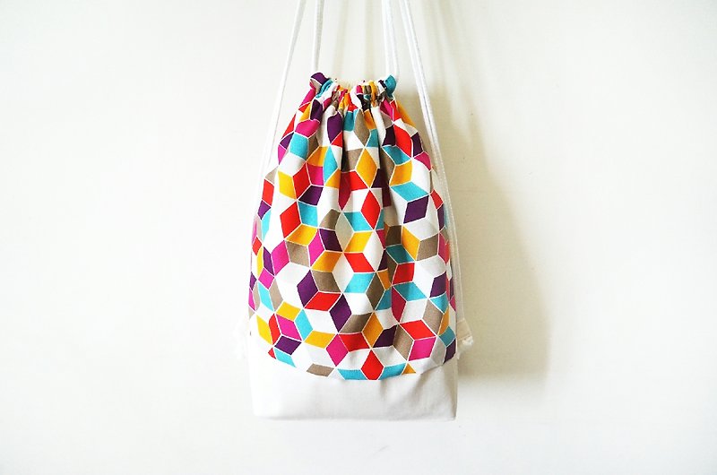 When the geometry meets the white (back pouch) - Drawstring Bags - Other Materials Multicolor