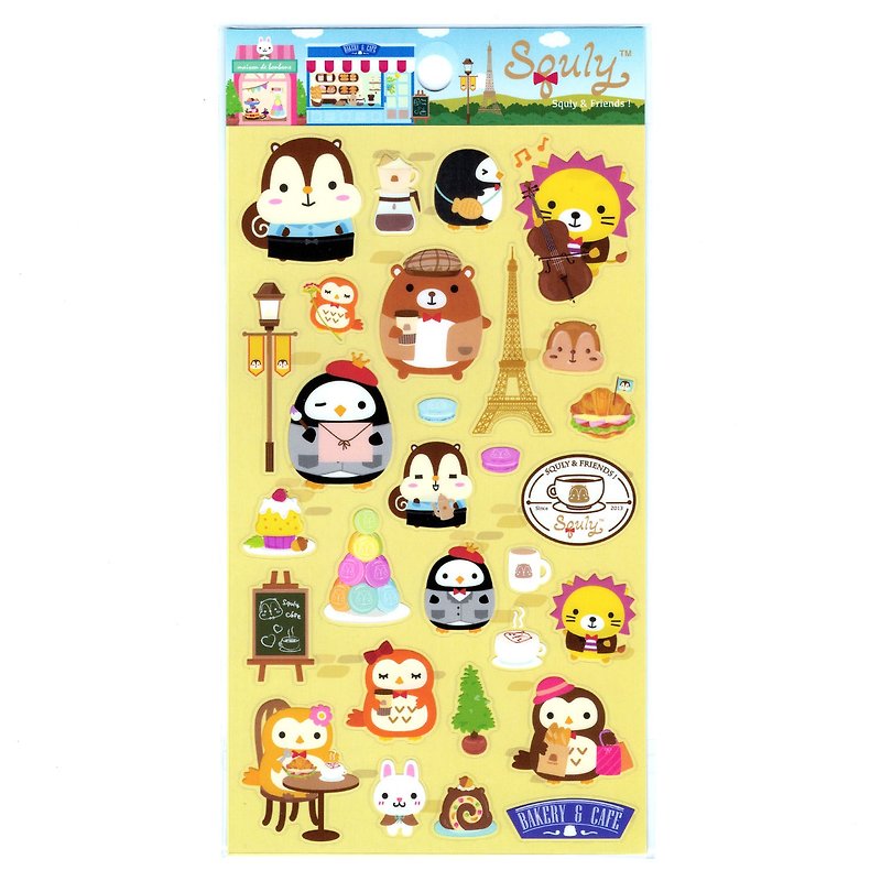 Squly & Friends Cafe Theme Sticker (E007SQS) - Stickers - Plastic Yellow
