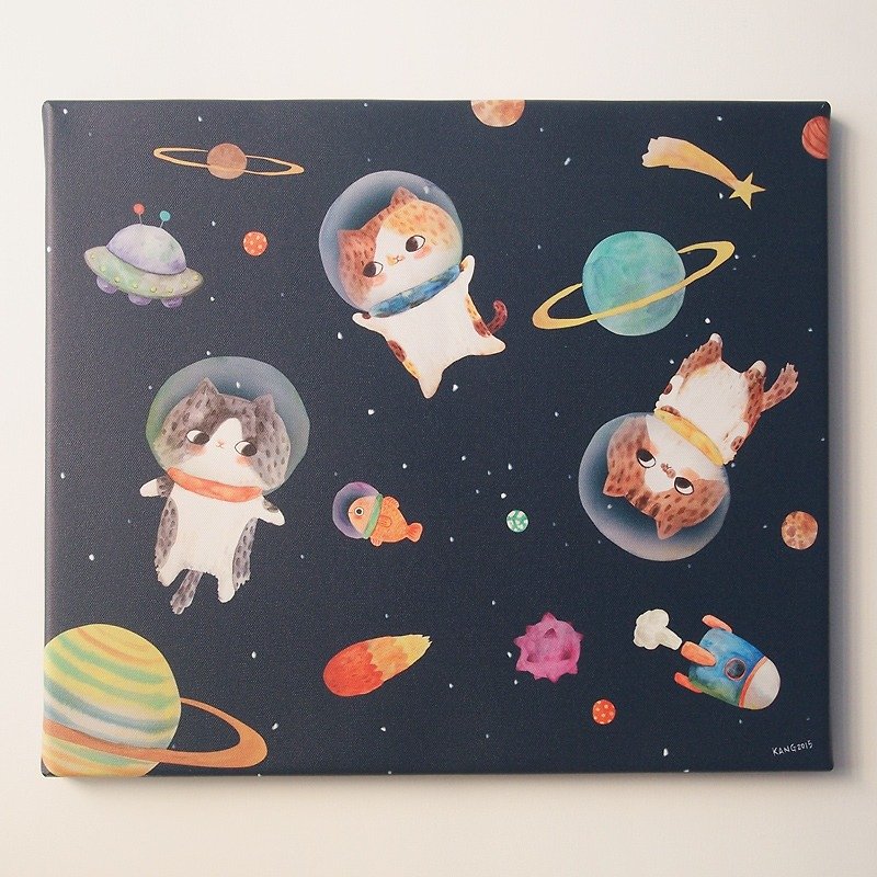 Frameless Painting-Floating Space Cat - Posters - Other Materials Blue