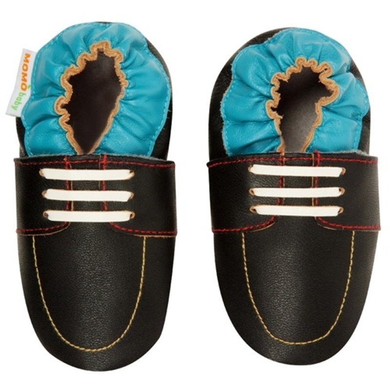 Momo Baby手工真皮學步鞋- Bost Shoes Black帆船鞋黑 - 童裝鞋 - 真皮 黑色